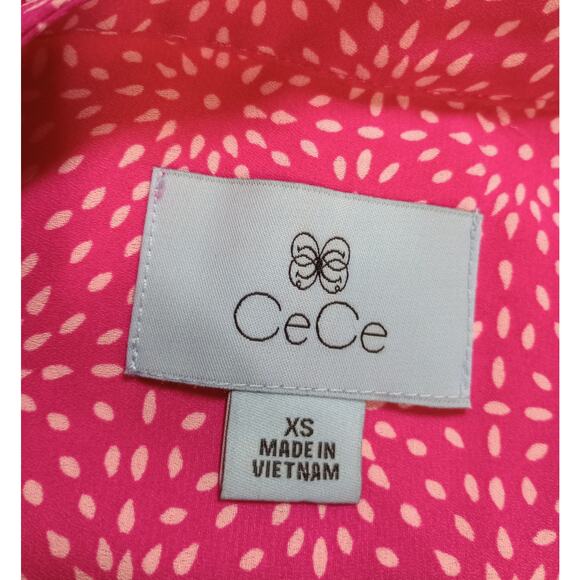 CeCe Blouse Womens XS Long Sleeve Button Front Geometric Print‎ Lightweight Top - Picture 5 of 7